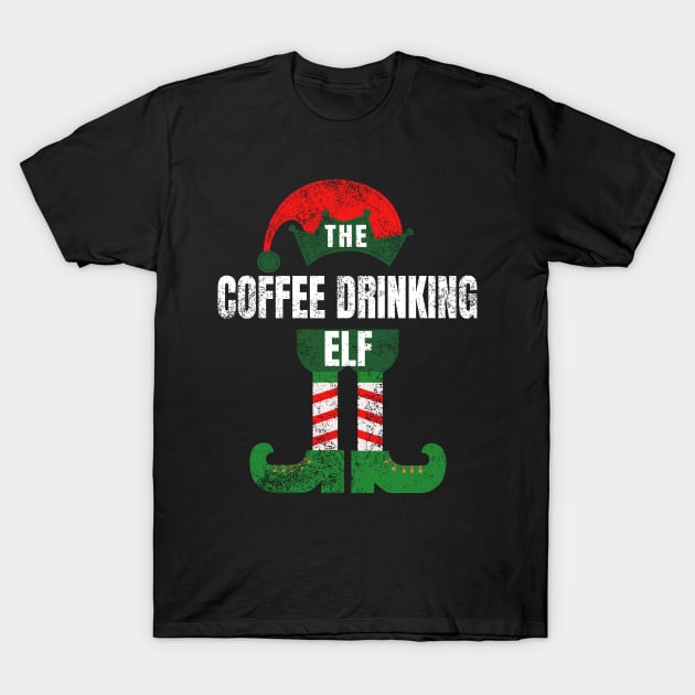 Coffee Drinking Elf Christmas Gifts Pajamas Family Matching T-Shirt by Smoothbeats